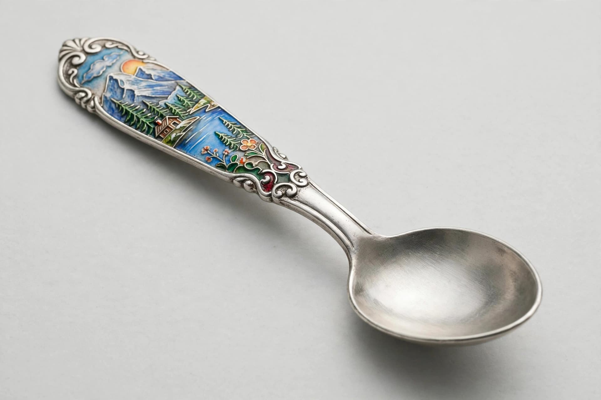 Norwegian Enamelled Silver Souvenir Spoon with Landscape Handle — Primary view