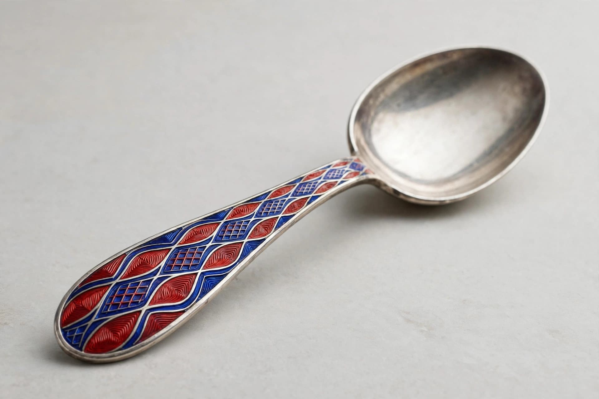 Norwegian Silver and Enamel Spoon with Geometric Ornament — Primary view