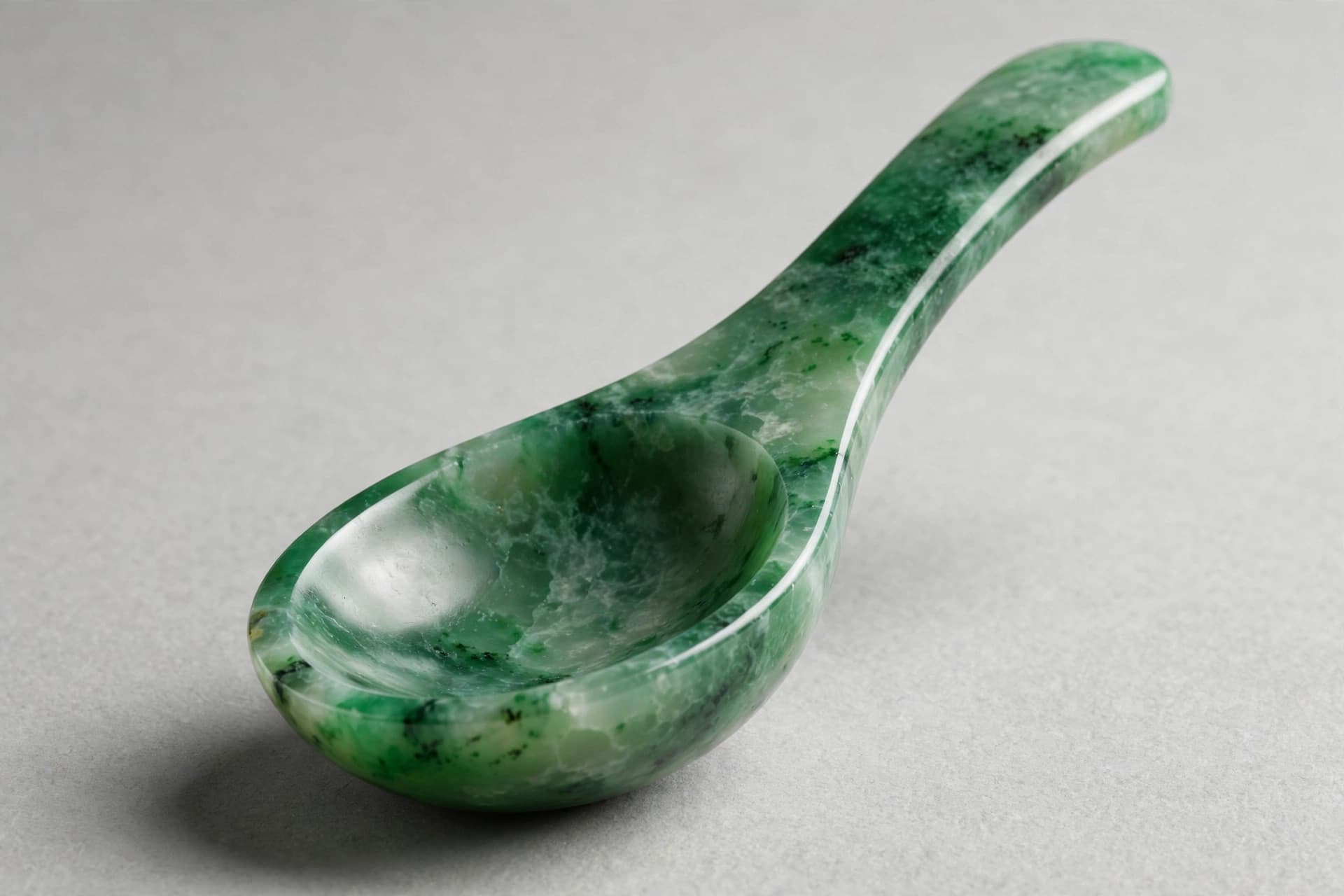 Carved Jade Spoon with Spinach-Green Veining — Primary view