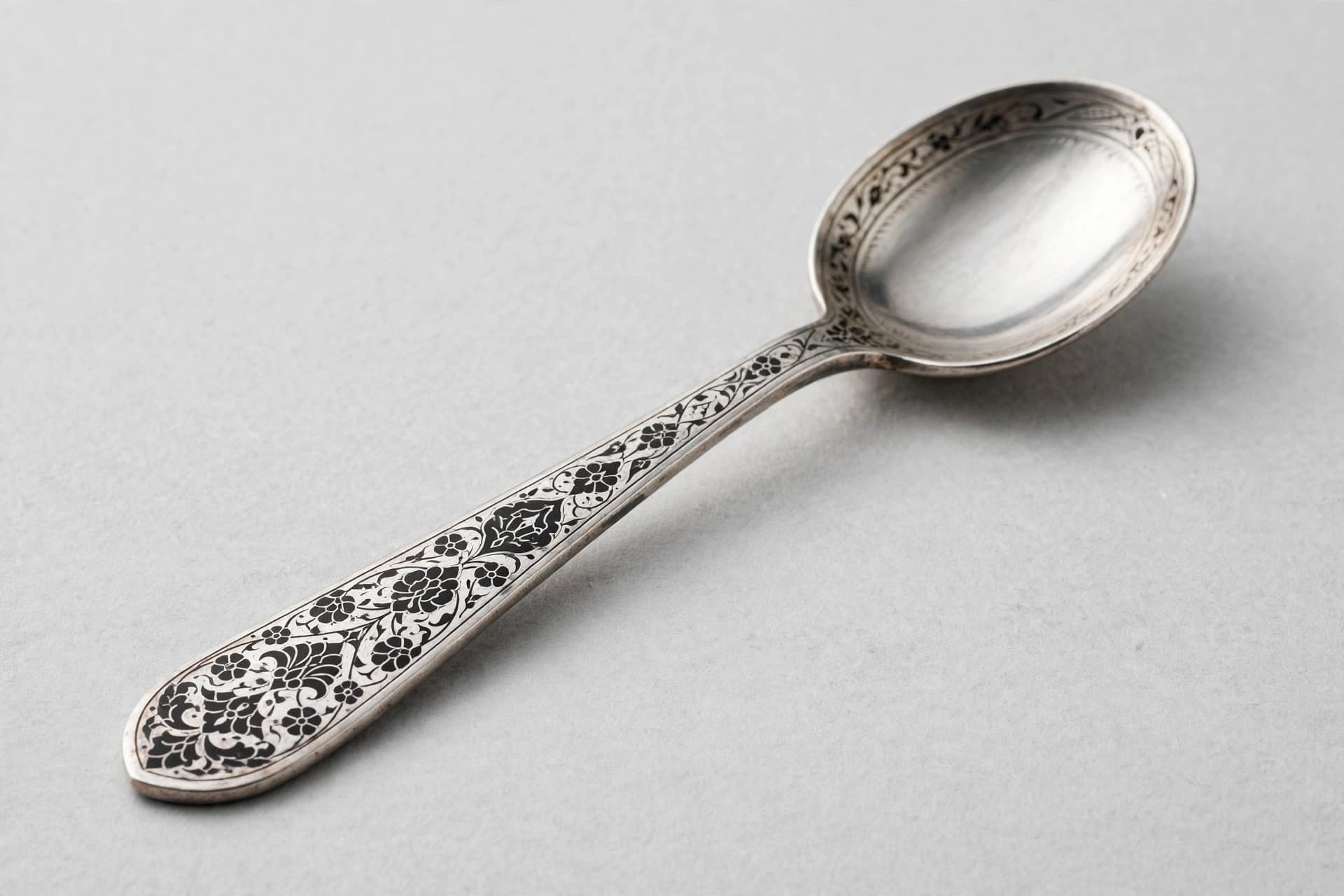 Persian Silver Niello Spoon — Primary view