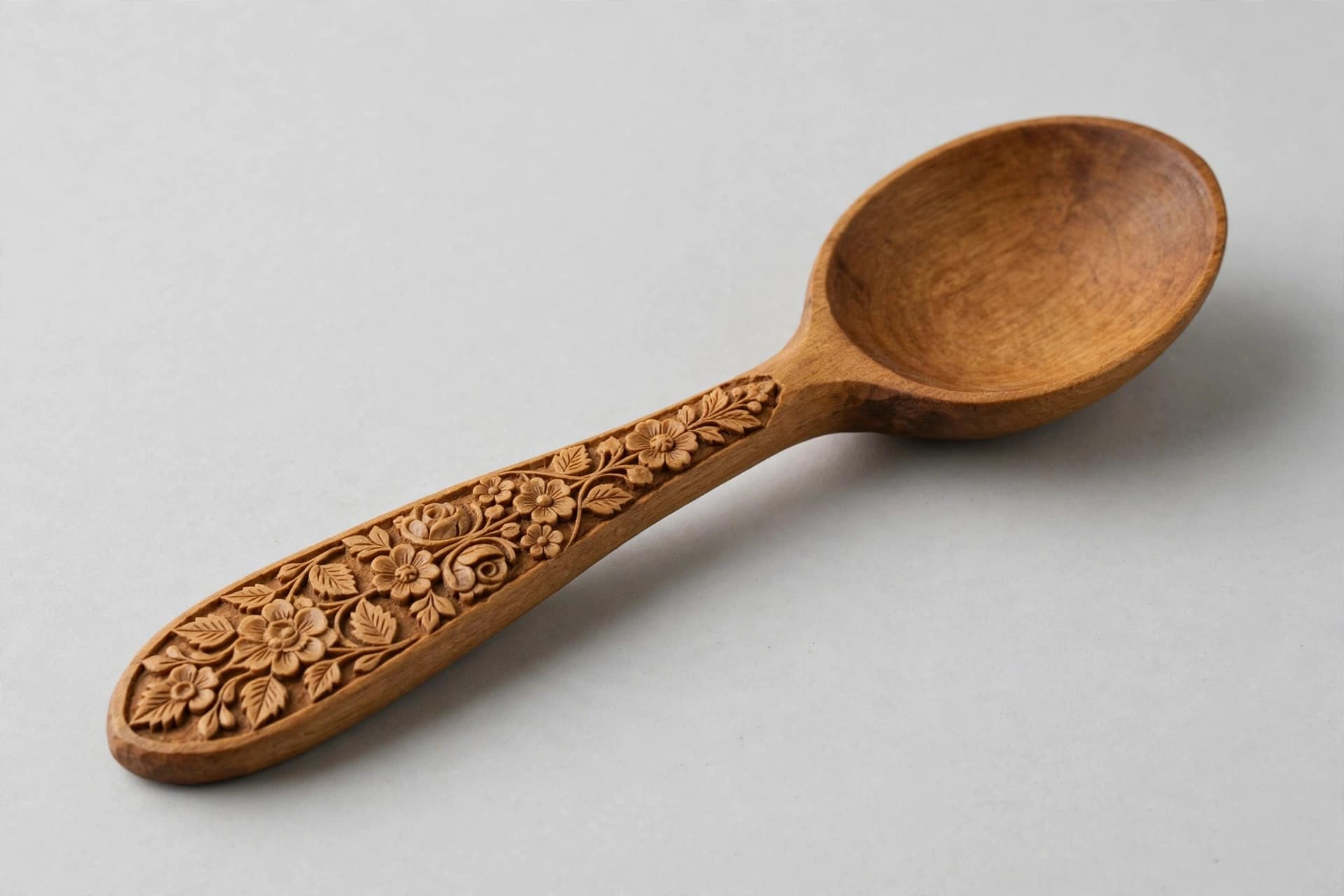 Polish Carved Floral Wooden Spoon — Primary view