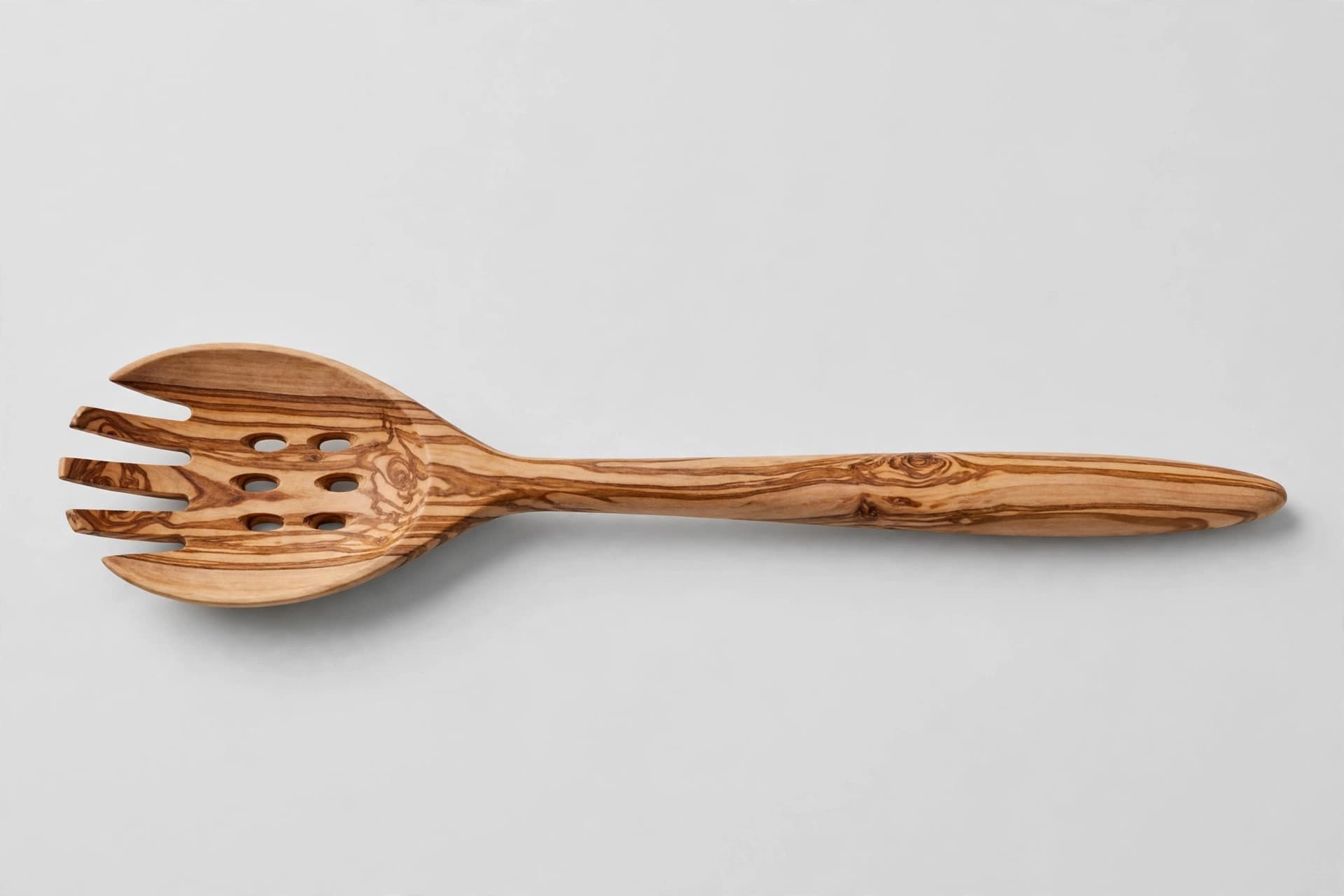 Olivewood Spaghetti Spoon with Foliate Carving — Primary view
