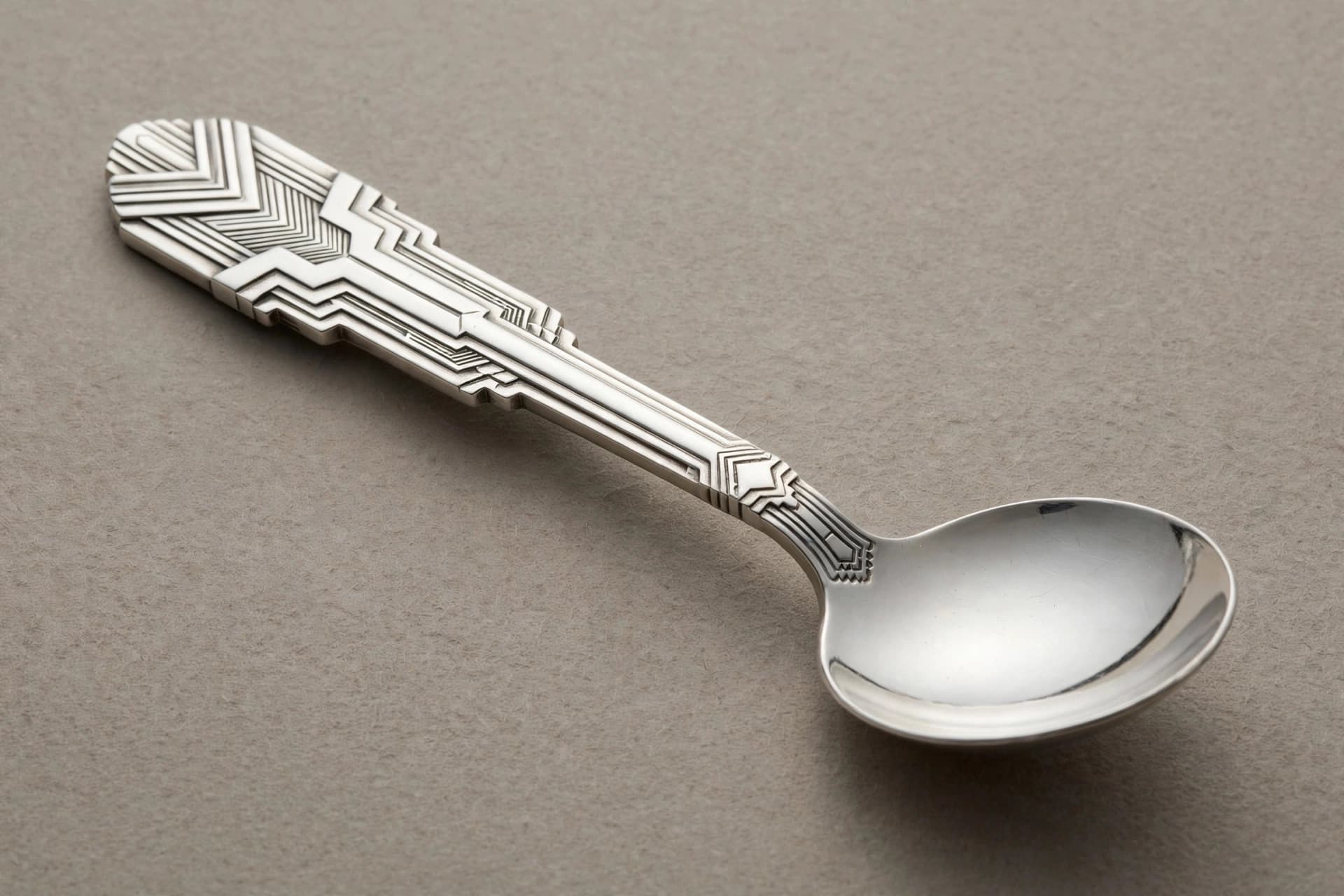 Art Deco Geometric Soup Spoon with Chevron Handle — Primary view