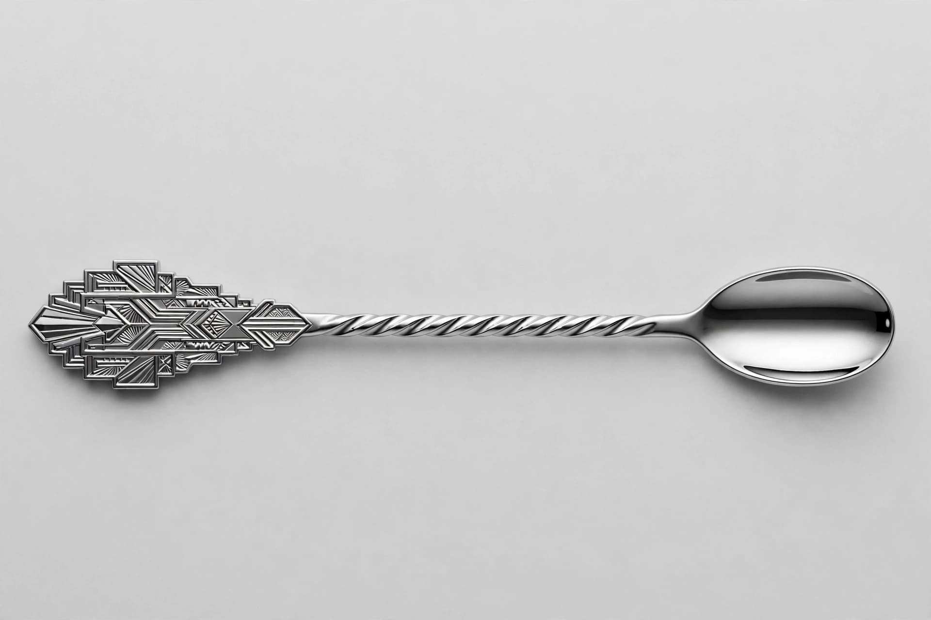 Art Deco Chrome Cocktail Spoon with Geometric Handle — Primary view