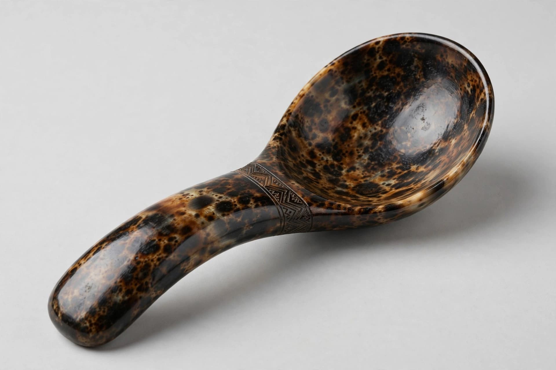 Indonesian Horn Serving Spoon with Engraved Metal Band — Primary view