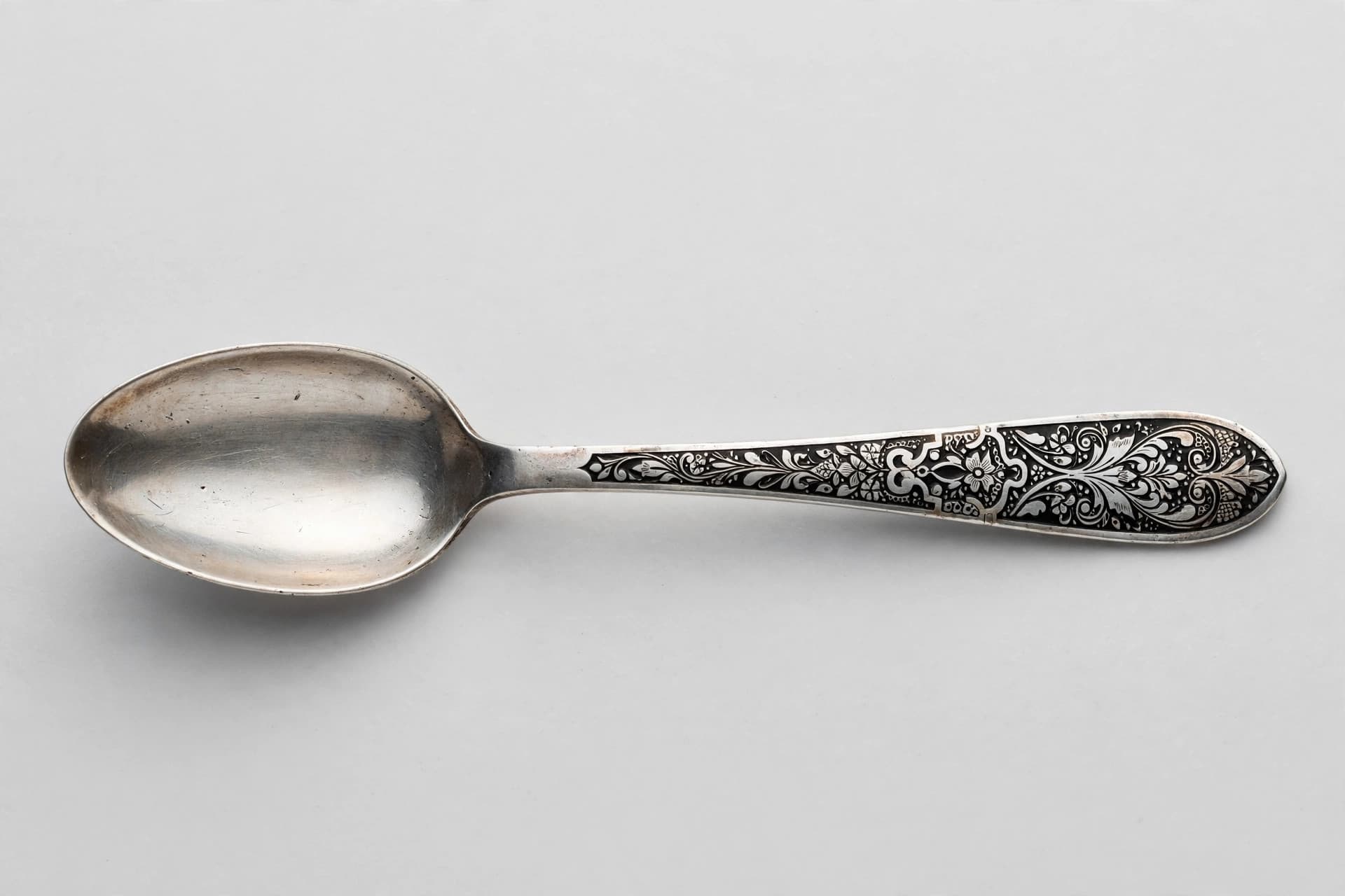 Russian Silver Niello Spoon with Black Inlay Patterns — Primary view